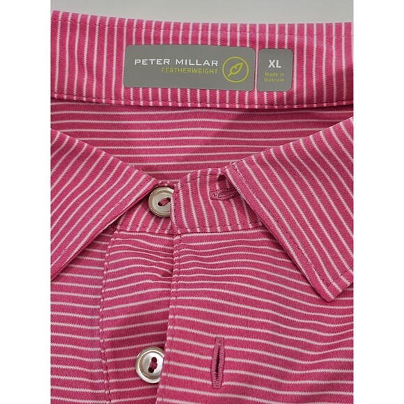 GC Men's XL Peter Millar Featherweight Pink Stripe Short Sleeve Polo Shirt Tee - Picture 3 of 5